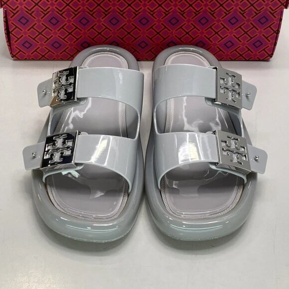NEW TORY BURCH Buckle Bubble Jelly Slip-On Sandals – Women’s Size 7 – Light Gray - Picture 8 of 13